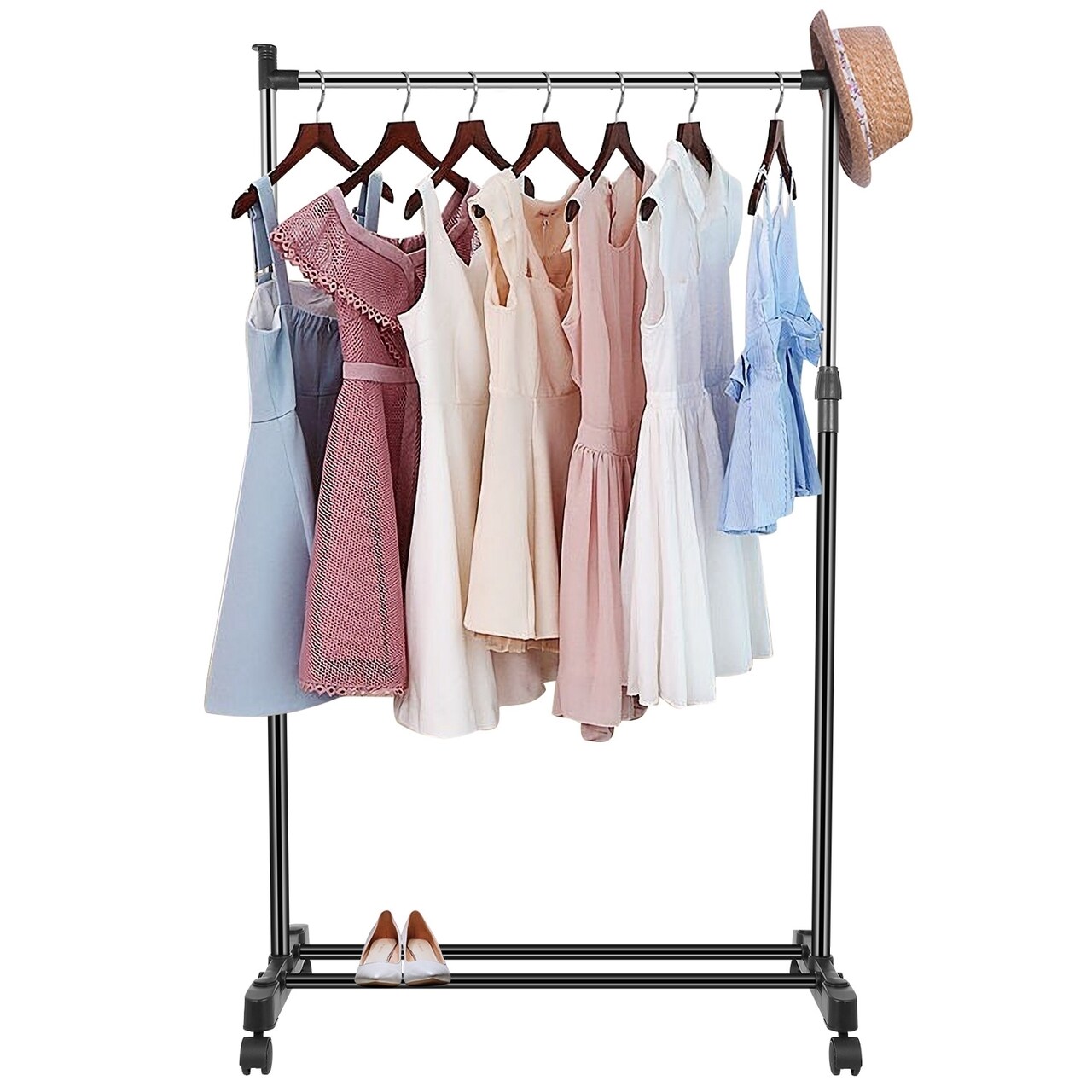 33Lbs Adjustable Garment Rack Foldable Clothes Hanger With Wheels 3.12Ft 4.80Ft